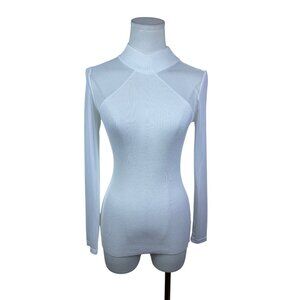 Almost Famous Womens White Ribbed Long Sleeve Mock Neck Top Size M